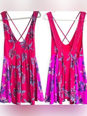 Free People Thought I Was Dreamin Mini Dress Cherry Combo Pink Floral L